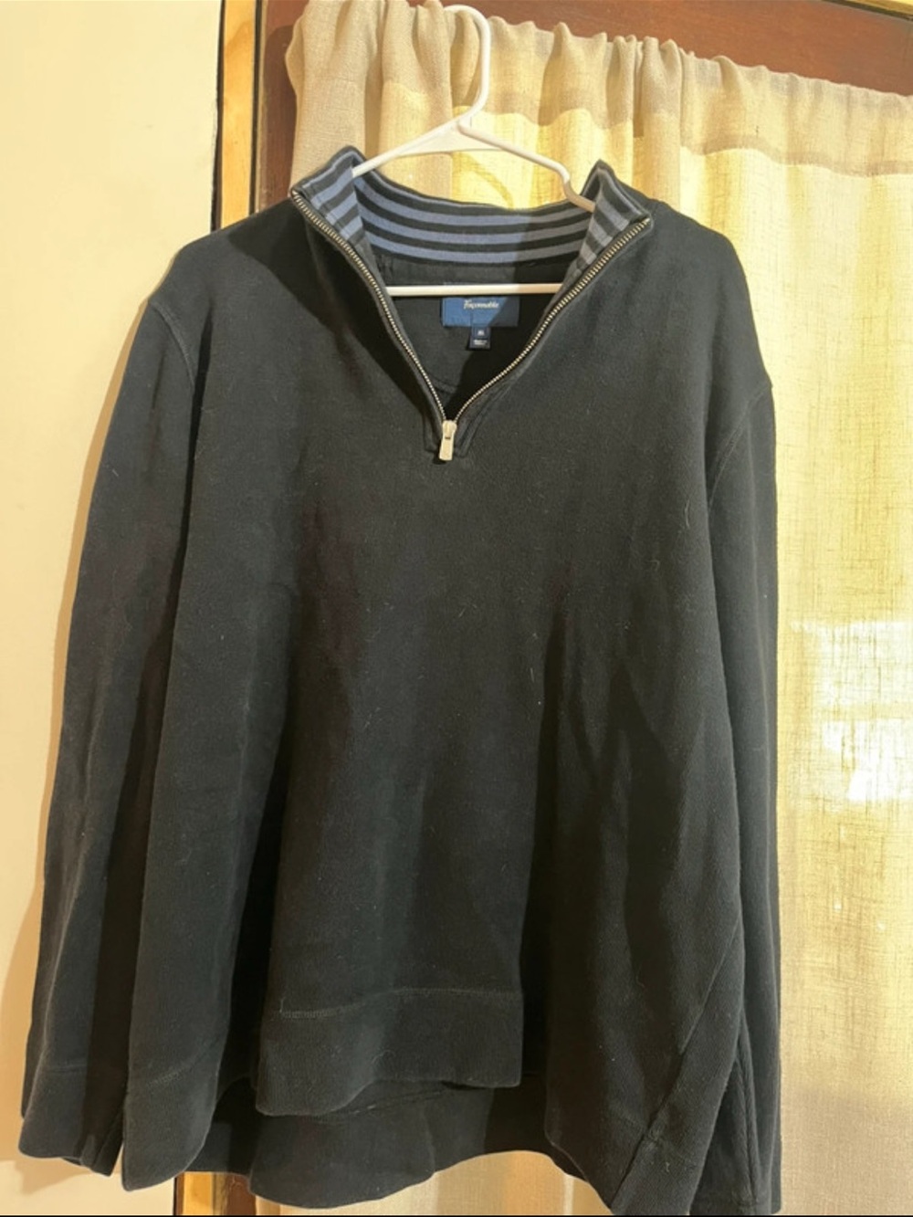 Faconnable Men's Black Quarter-Zip Sweater with Striped Collar
